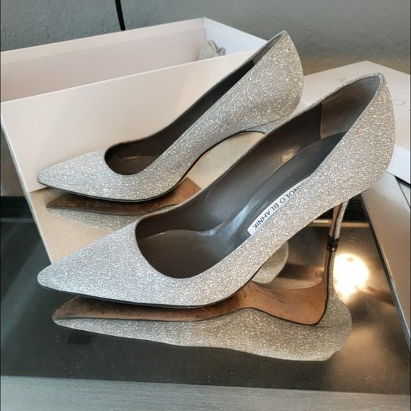 Manolo Blahnik size 38.5 Silver Glitter - Picture 6 of 13